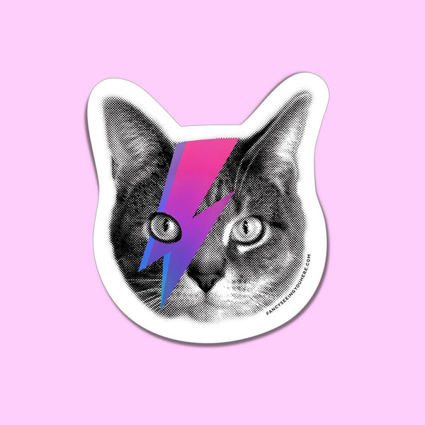 Holographic Hot Pink Bowie Cat Sticker