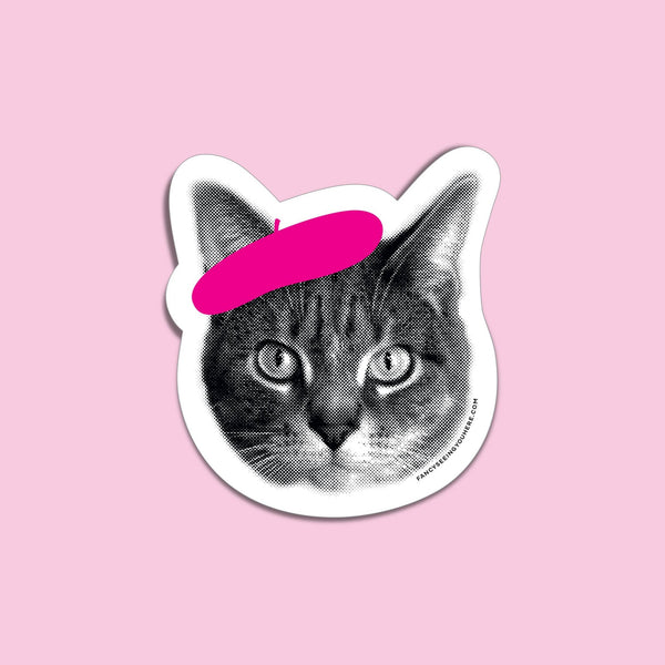 Hot Pink Beret Cat Sticker