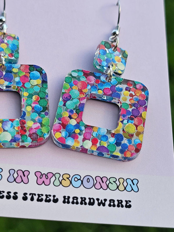 Bubblegum Confetti Double Square Earrings