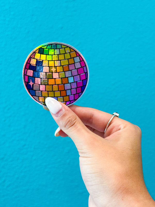 Holographic Rainbow Disco Ball Sticker