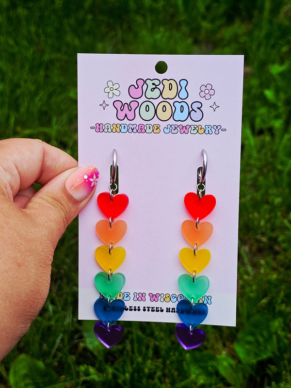 Rainbow Heart Drop Earrings with Gauge Friendly Hardware