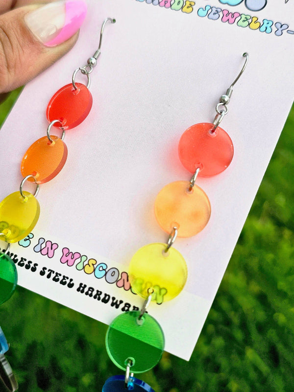 Rainbow Drop Long Acrylic Earrings