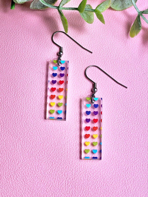 Rainbow Heart Bar Clear Acrylic Earrings