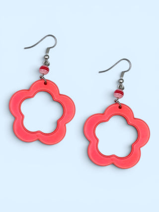 Coral Pink Flower Cut-Out Earrings