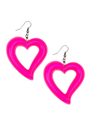 Neon Pink Translucent Heart Earrings