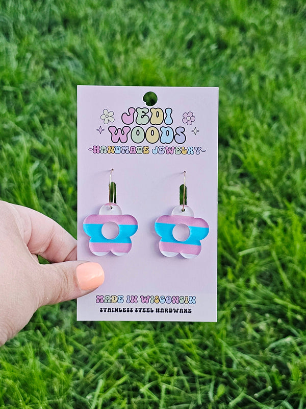 Transgender Flag Flower Earrings