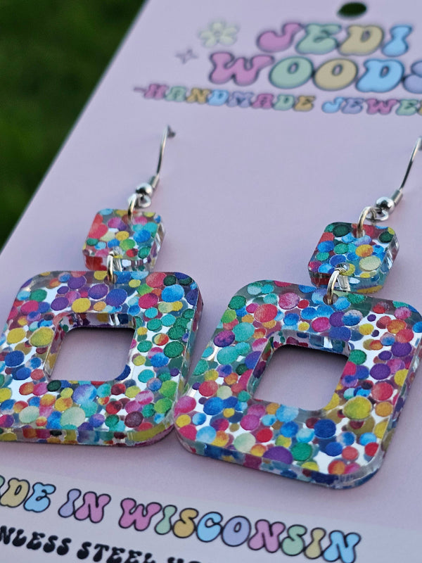 Bubblegum Confetti Double Square Earrings