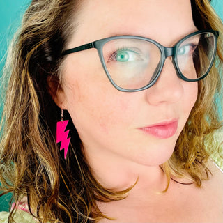 Hot Pink Lightning Bolt Acrylic Earrings