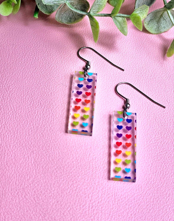 Rainbow Heart Bar Clear Acrylic Earrings