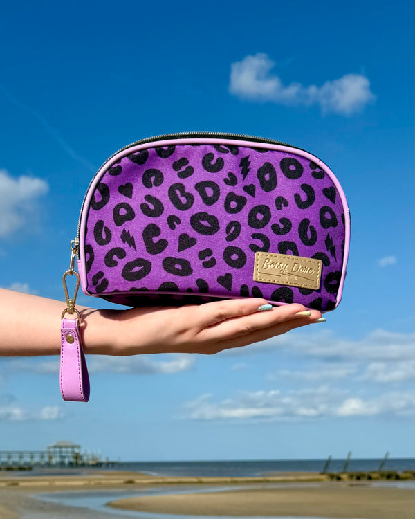 Purple Electric Leopard Zip Makeup Pouch