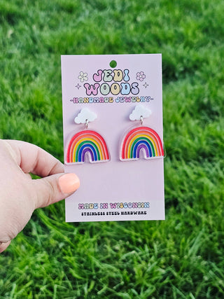 Rainbow and Clouds Acrylic Earrings