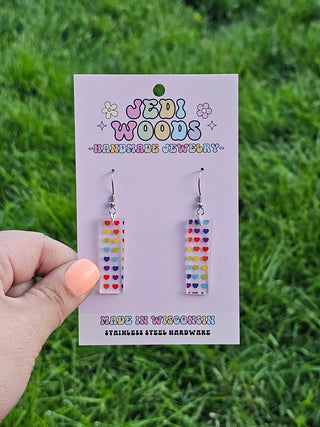 Rainbow Heart Bar Clear Acrylic Earrings