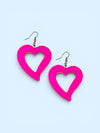 Neon Pink Translucent Heart Earrings