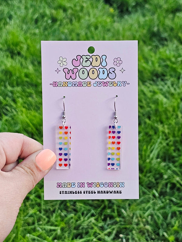 Rainbow Heart Bar Clear Acrylic Earrings