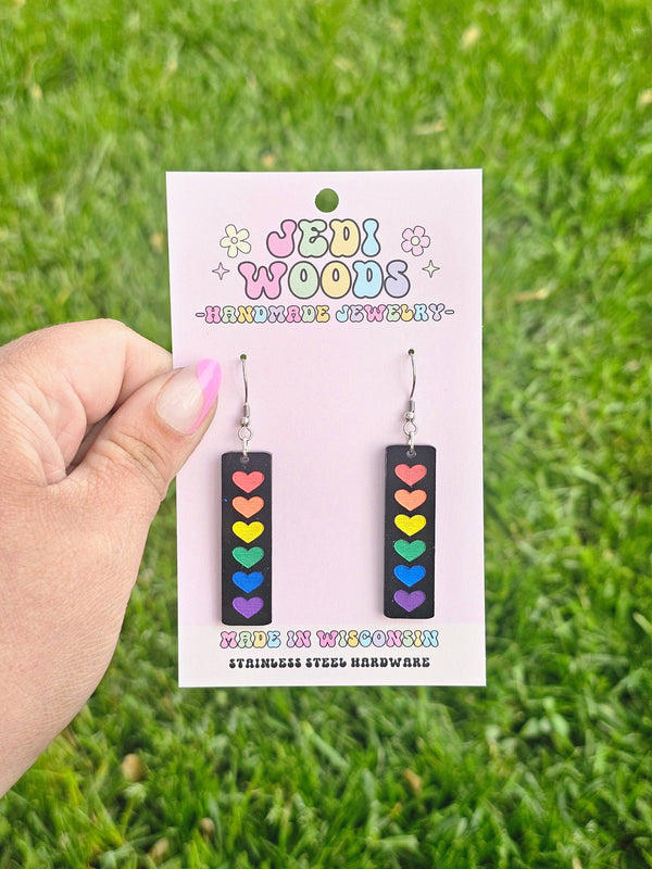 Rainbow Heart Bar Acrylic Earrings