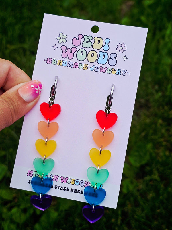 Rainbow Heart Drop Earrings with Gauge Friendly Hardware