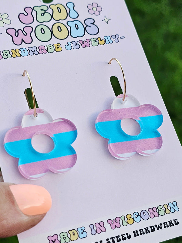Transgender Flag Flower Earrings