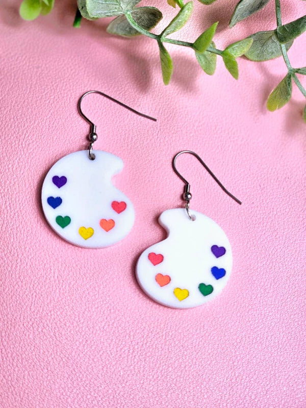 Rainbow Paint Pallet Acrylic Earrings