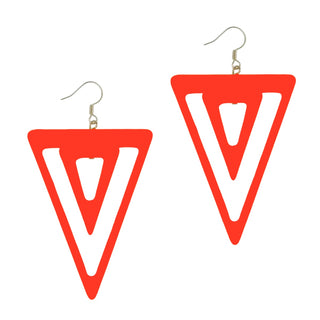 Red Double Triangle Geometric Earrings