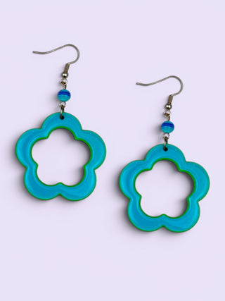 Teal/Green Flower Cut-Out Earrings