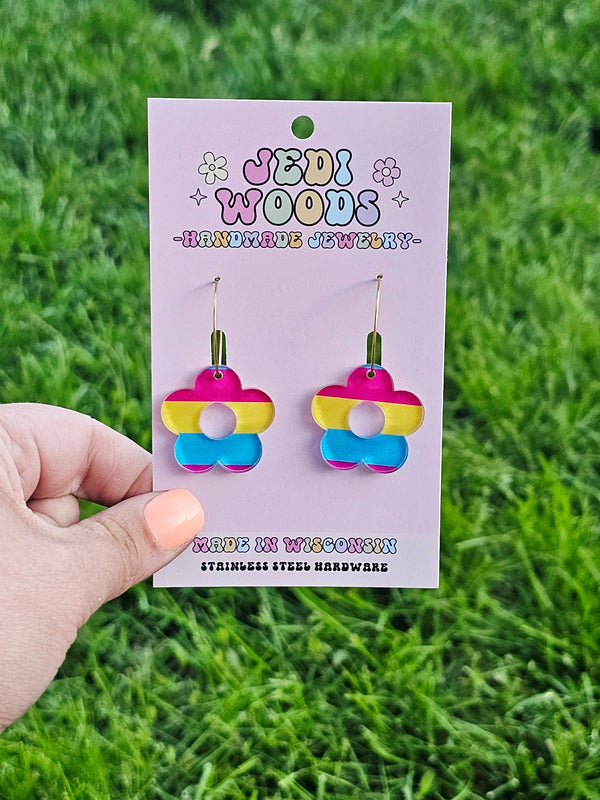Pansexual Pride Flag Flower Earrings