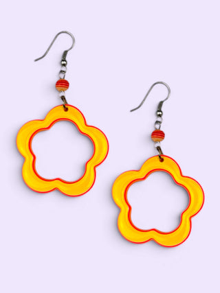 Yellow/Pink Flower Cut-Out Earrings