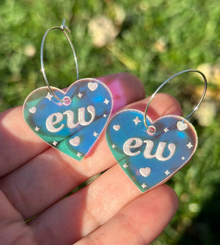 Ew Iridescent Heart Hoop Earrings