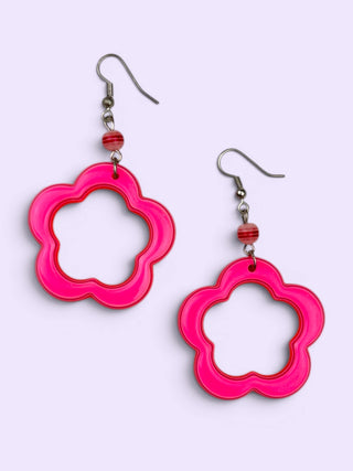 Neon Pink/Blue Flower Cut-Out Earrings