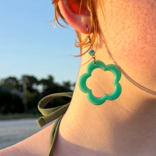 Teal/Green Flower Cut-Out Earrings