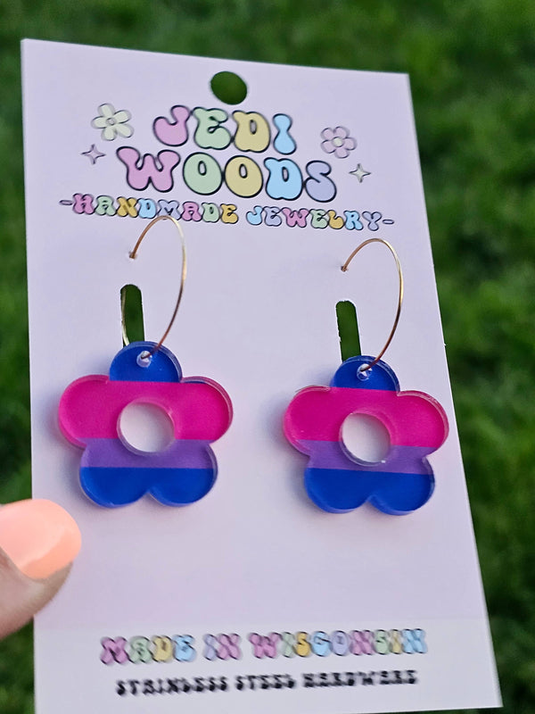 Bisexual Pride Flag Flower Earrings