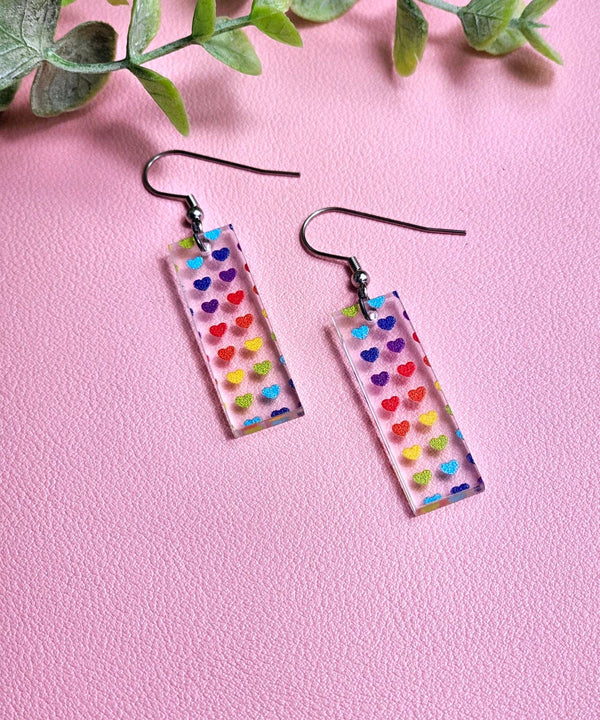 Rainbow Heart Bar Clear Acrylic Earrings