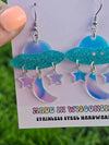 Iridescent Space Ship and Stars Earrings
