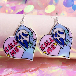 Spooky Phone Call Heart Earrings
