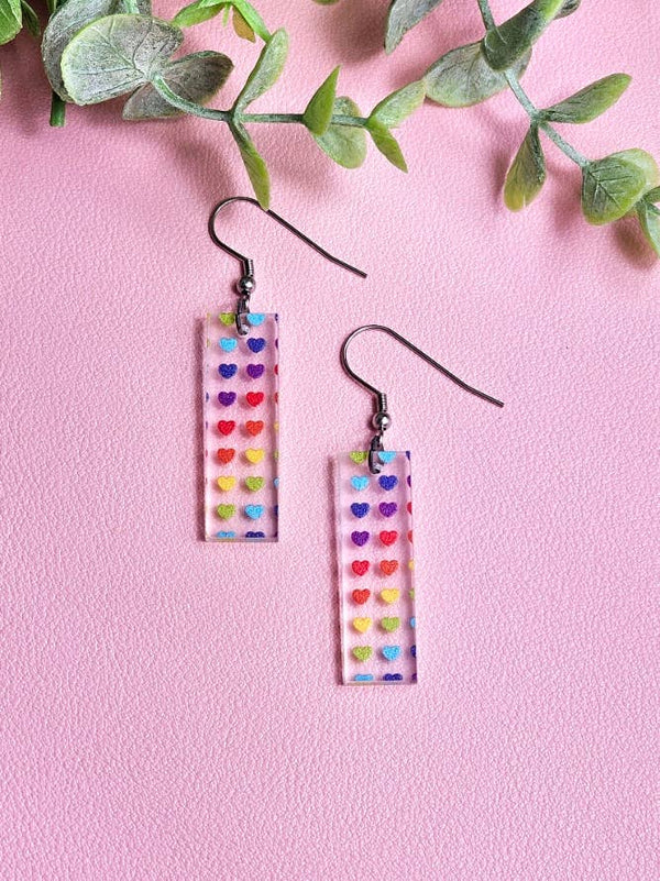 Rainbow Heart Bar Clear Acrylic Earrings