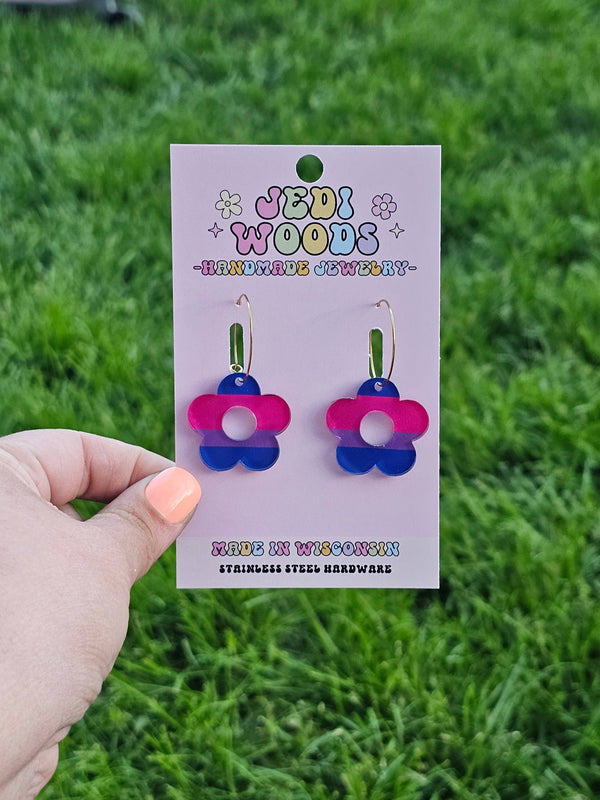 Bisexual Pride Flag Flower Earrings