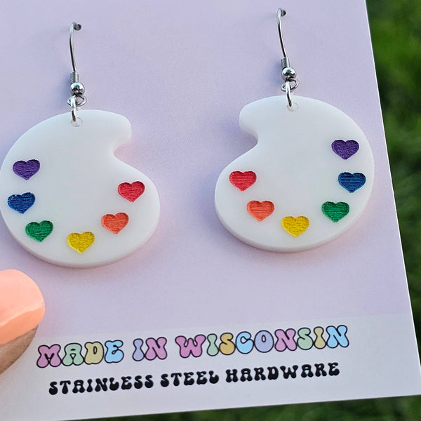 Rainbow Paint Pallet Acrylic Earrings