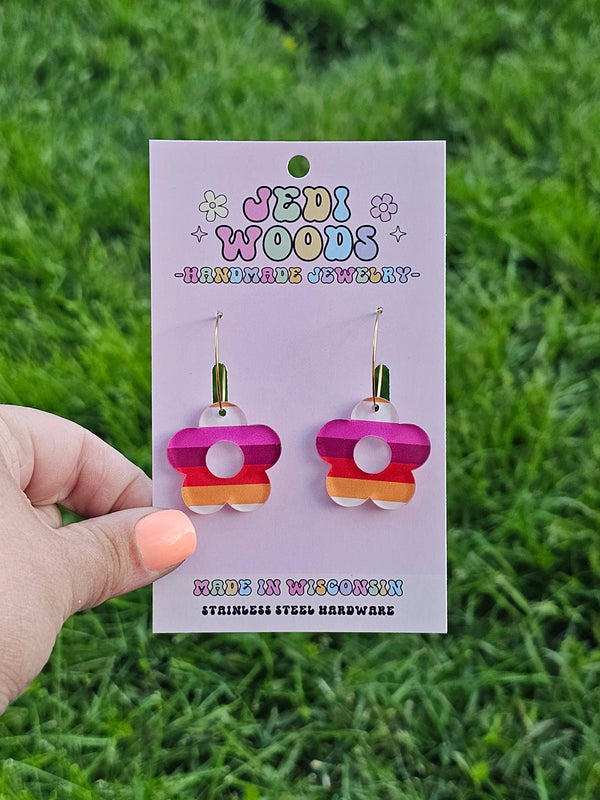 Lesbian Pride Flag Flower Earrings
