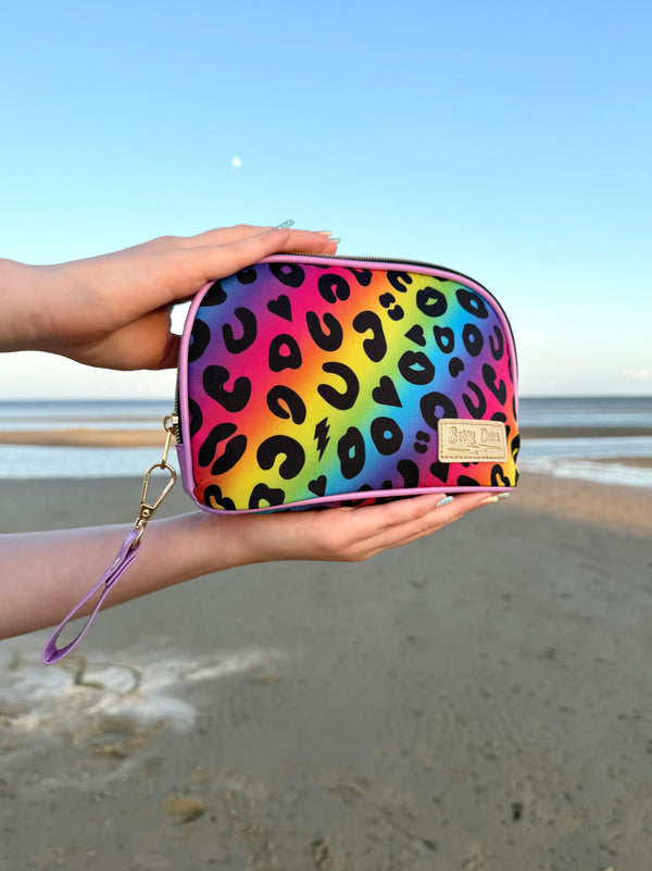 Rainbow Electric Leopard Zip Makeup Pouch