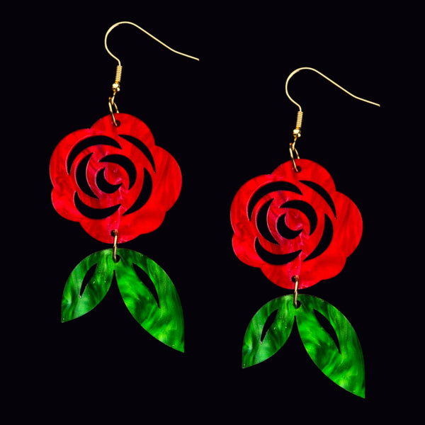 Red Rose Acrylic Earrings