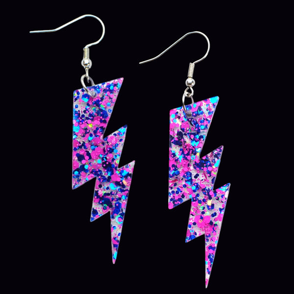 Bi Pride Confetti Lightning Bolt Acrylic Earrings