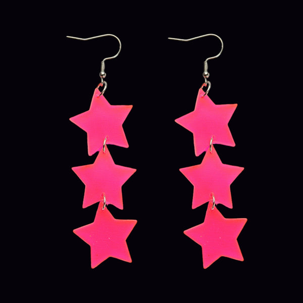 Neon Pink Star Trio Earrings