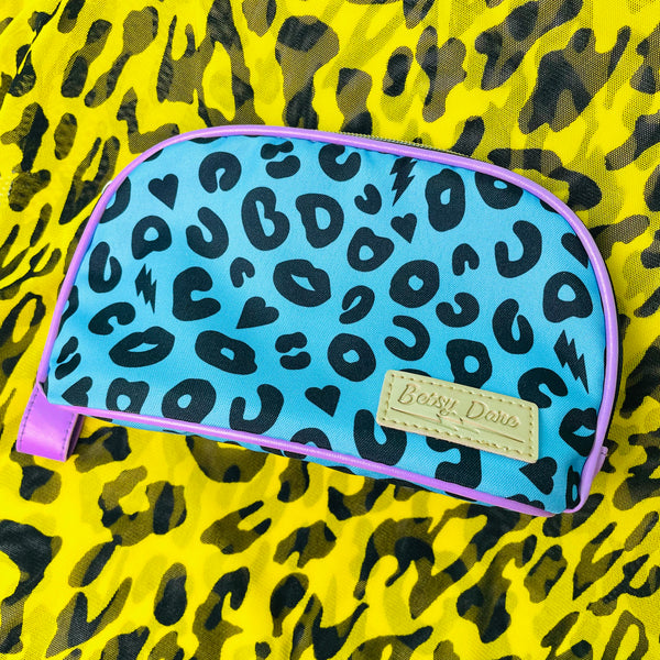 Blue Electric Leopard Zip Makeup Pouch