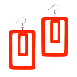 Red Double Rectangle Geometric Earrings