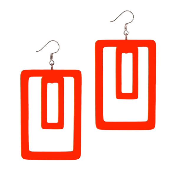 Red Double Rectangle Geometric Earrings