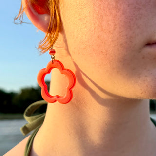 Coral Pink Flower Cut-Out Earrings