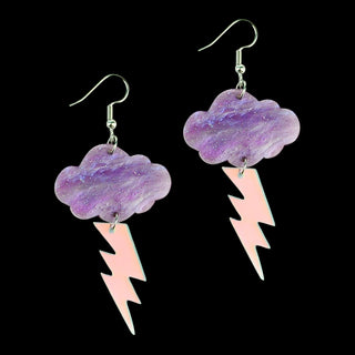 Purple Cloud and Iridescent Lightning Bolt Acrylic Earrings