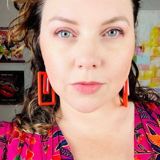 Red Double Rectangle Geometric Earrings
