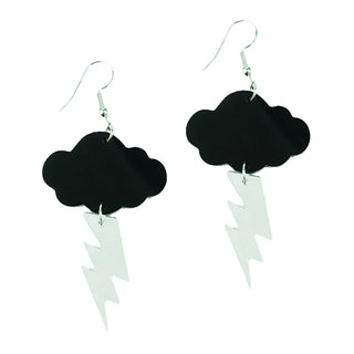 Black Cloud and Silver Lightning Bolt Acrylic Earrings