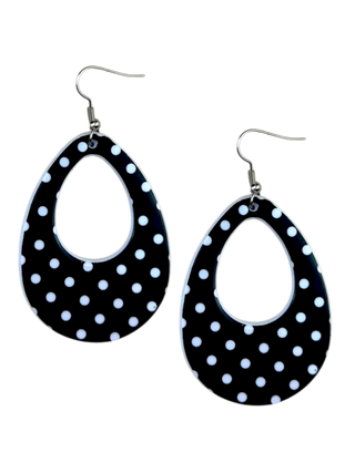 Black/White Dot Teardrop Earrings