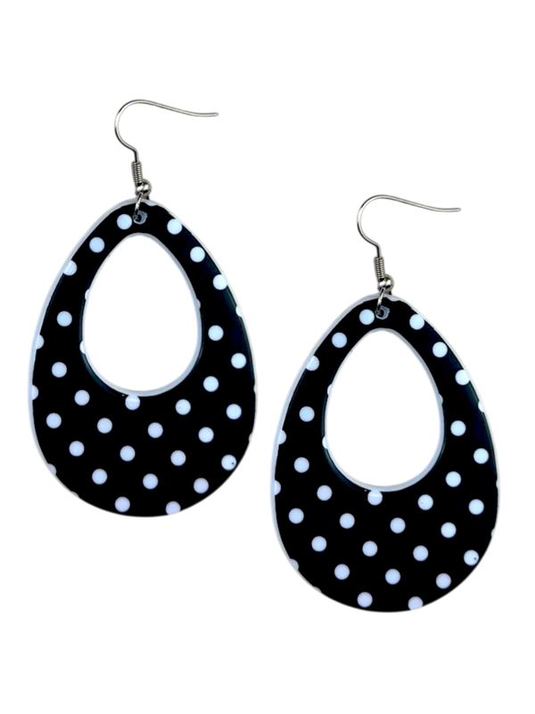 Black/White Dot Teardrop Earrings